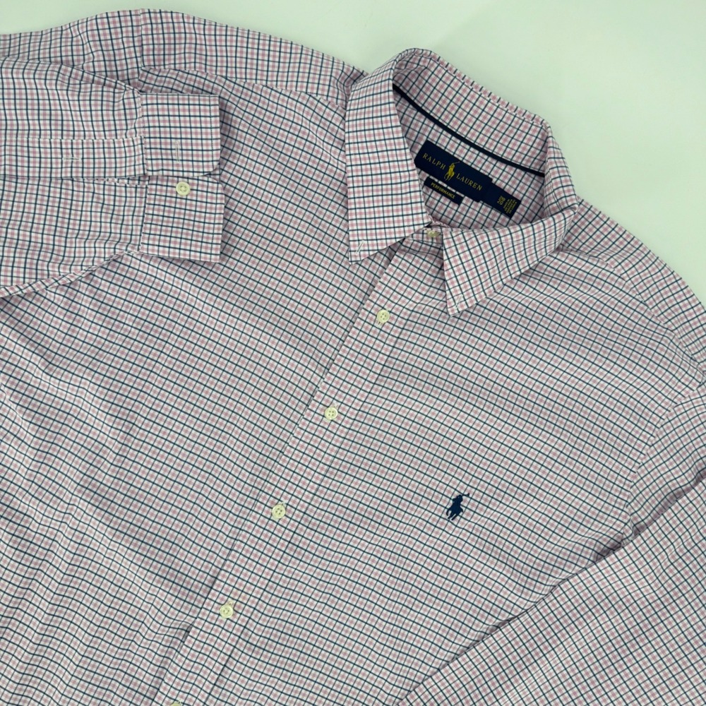 Ralph Lauren Performance Mens‎ 2XB Pink Navy Check Button Down Shirt Big & Tall